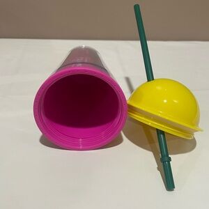 Starbucks Vibrant Pink and Yellow Cup with Straw.